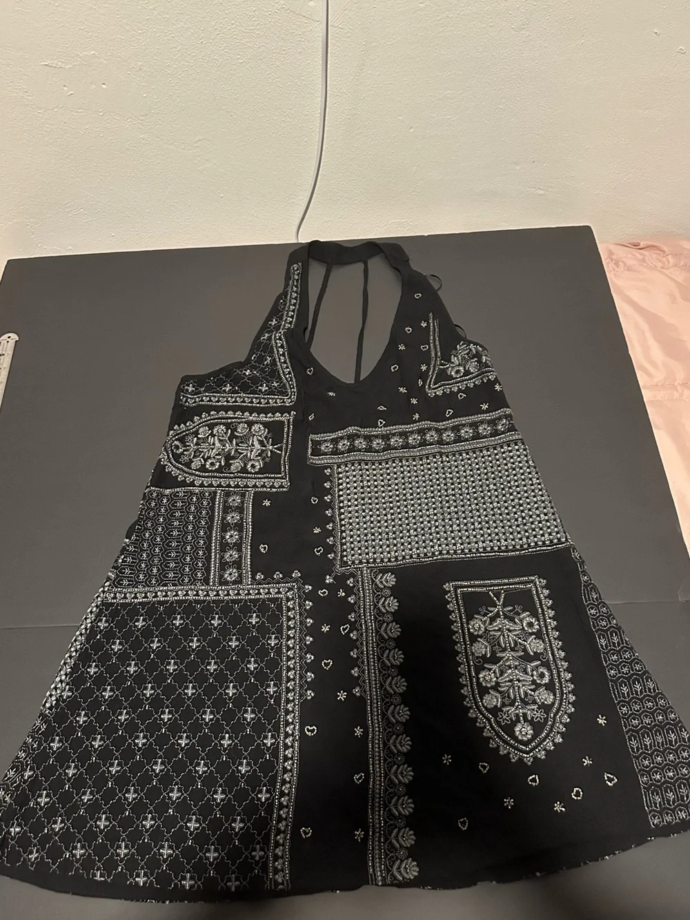 Intimately Free People Country Nights Black Halter Slip Dress Embellished Size S